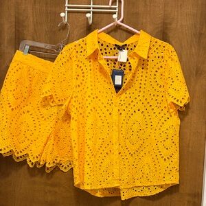 429. Skies Are Blue Yellow Eyelet High Waist Shorts Set